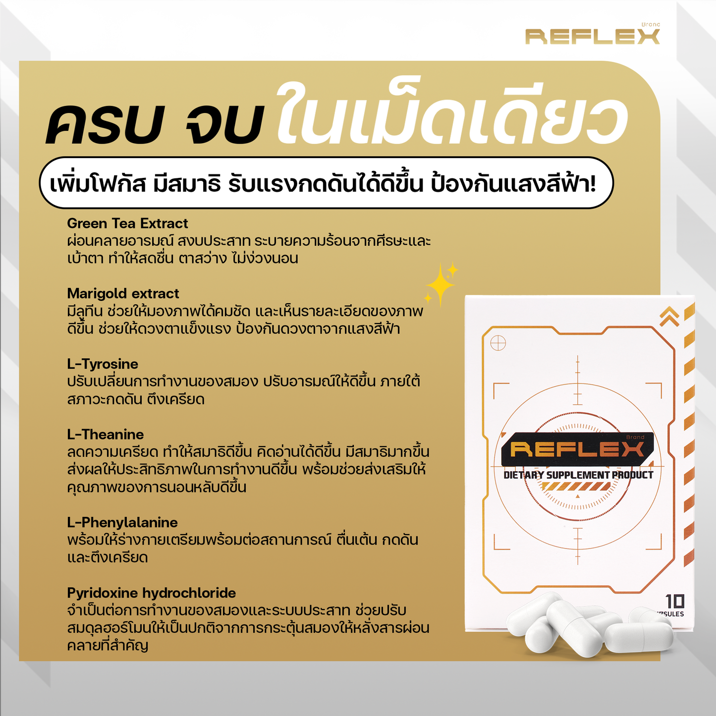 (โปรเซ็ท 1 เดือน) REFLEX เสริมอาหารเพื่อเกมเมอร์และนักกีฬาอีสปอร์ต