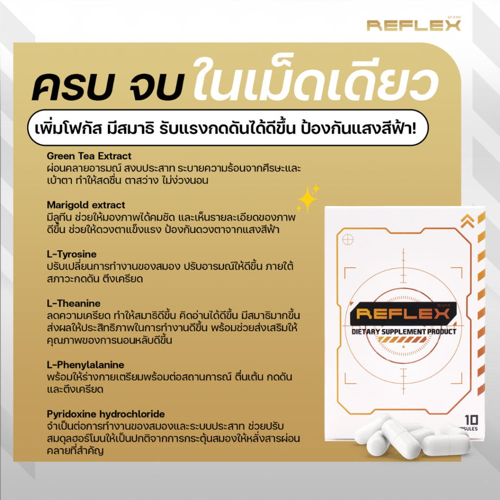 (6กล่อง 60 เเคปซูล) Reflex Focus เสริมอาหารเพื่อเกมเมอร์และนักกีฬาอีสปอร์ตตรา รีเฟล็กซ์ เพิ่มโฟกัส